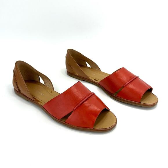 Franco Sarto Vivace Flat Sandal Sz 9.5 Orange & Tan Leather Open Toe Padded New - Picture 1 of 14